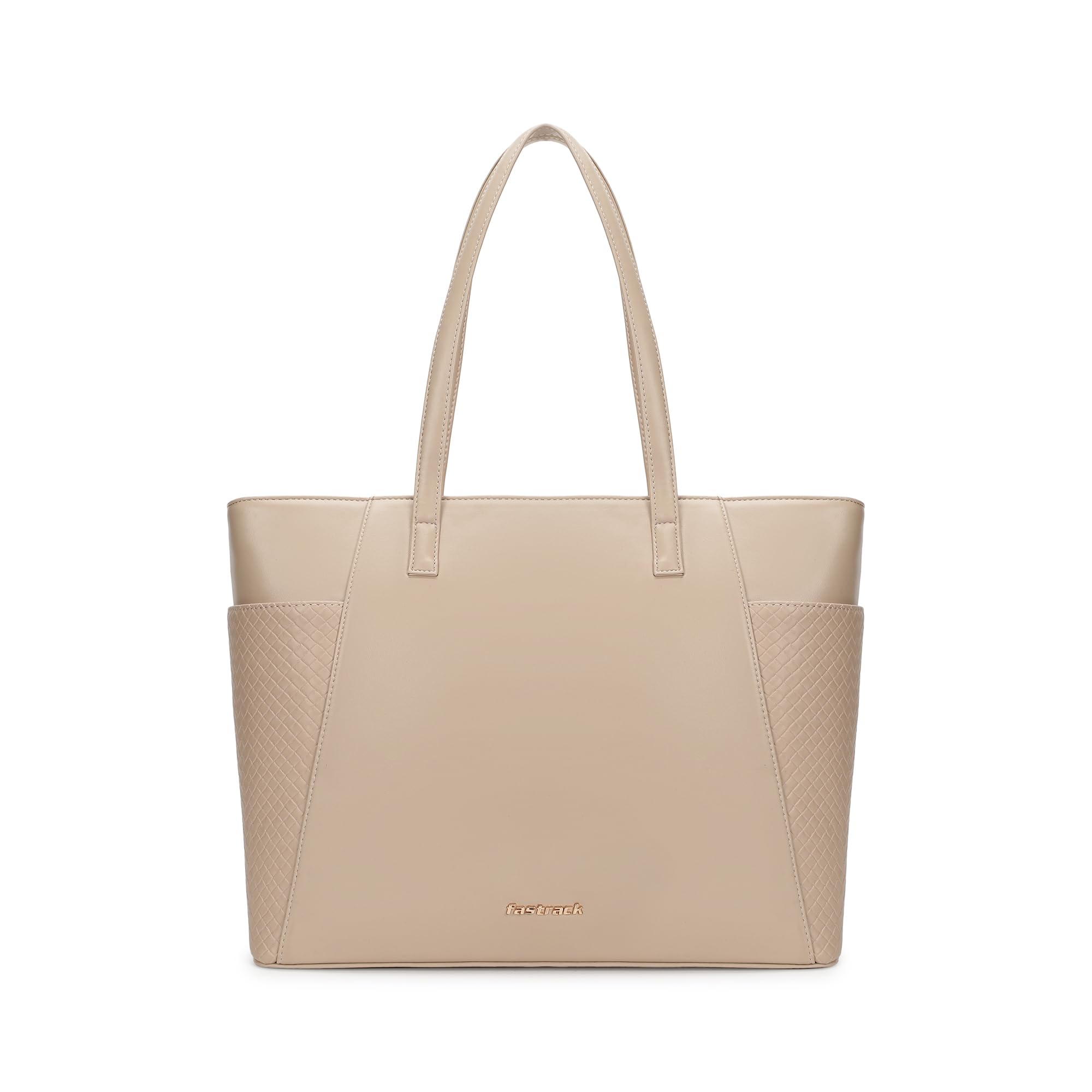 Fastrack Gridlock Tote | Woven Faux-Leather Women's Handbag | Laptop Tote with Textured Side Pockets & Gold Hardware