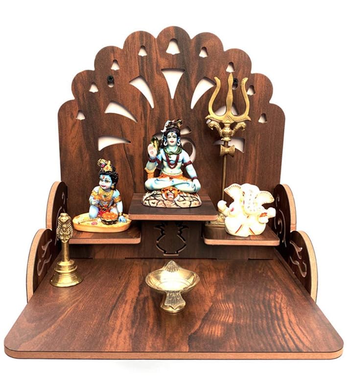 ZUPER Wood Hand-Crafted Beautiful 3 Step Home Temple for Small Space I for Office I for Home I Devghar I Set-top Box Stand (Wallnut Brown) (Pack of 1)