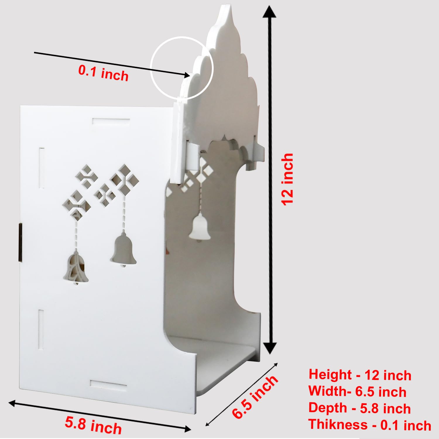 StarLaser Acrylic Handmade Mini Temple with Light for Small Space Pooja Room Wall Hanging Home & Office Decoration (12x6.5 inch)