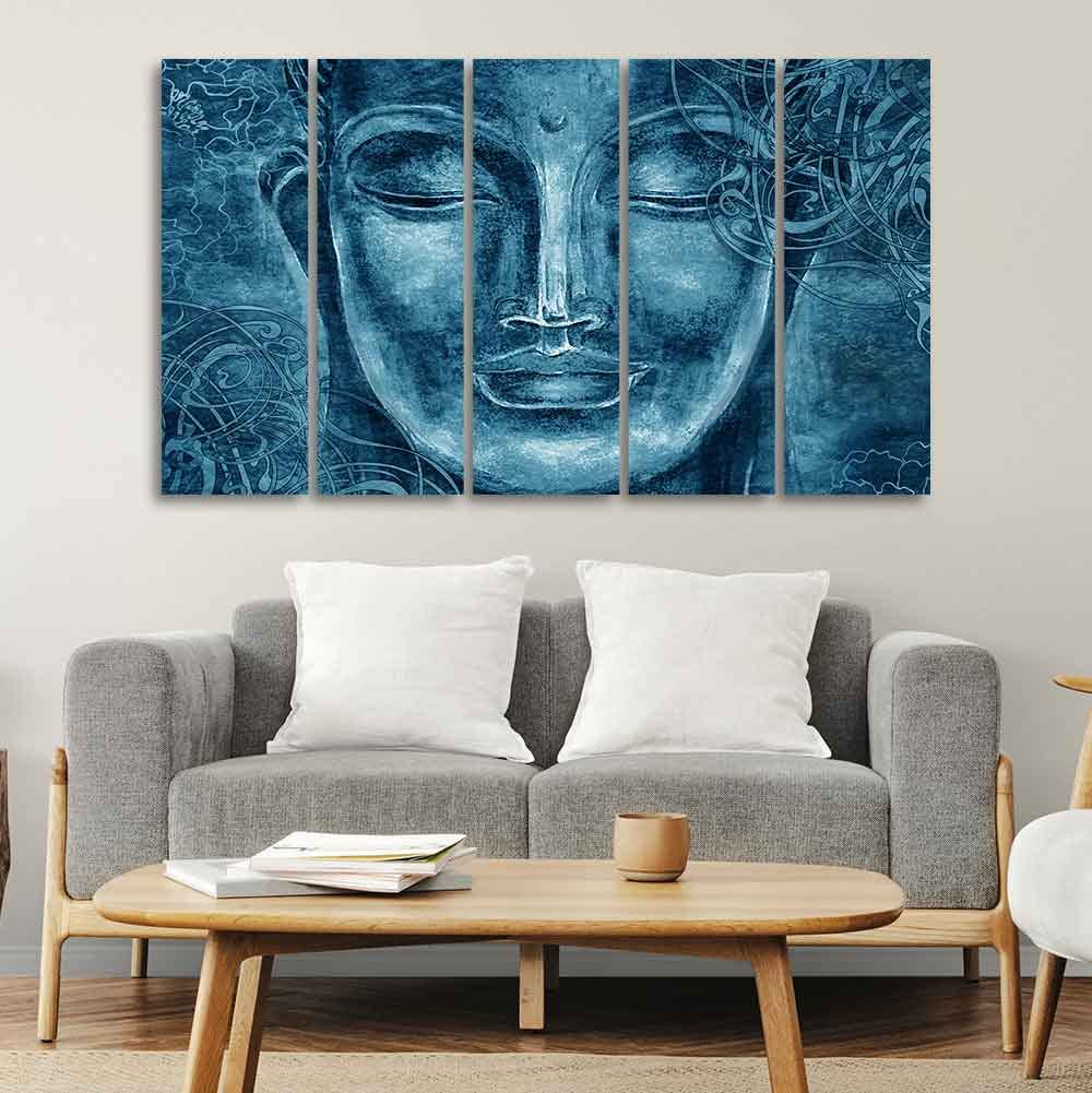VIBECRAFTS Face Sculpture of Buddha Five Pieces Wall Painting For Home|Office|Living Room|Gift (PTVC5Pcs4_8581)
