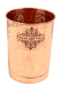 INDIAN ART VILLA Pure Copper Plain Glass with Hammered Design, Drinking Serving Water, Yoga Ayurveda, Volume-300 ml