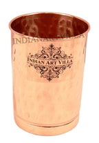 INDIAN ART VILLA Pure Copper Plain Glass with Hammered Design, Drinking Serving Water, Yoga Ayurveda, Volume-300 ml