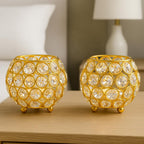 CentraLit Pack of 2 Tea Light Crsytal Candle Holder - Pooja Diya Decoreation Items for Home Diwali Brass Puja Item Unique Christams Diwali Gift Diya Lantern Items Home Decor Candle Light
