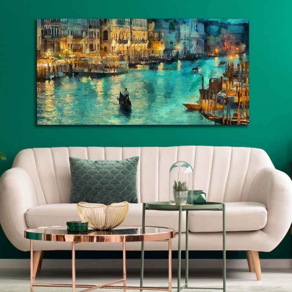 VIBECRAFTS Homcraft Beautiful Venice City Living Room Drawing Room Venice City At Night Canvas Wall Painting Fitted With Wooden Frame For Home | Office | Living Room | Gifts (PTVCH_2531)