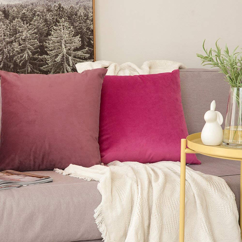 Khooti Velvet Cushion Cover, 14X14 Inches | Jam | Pack of 3 | Solid Plain Soft & Smooth, Decorative Cushion Covers for Living Room, Bedroom, Couches, Chairs, Sofas, Beds & Home Decor, Purple