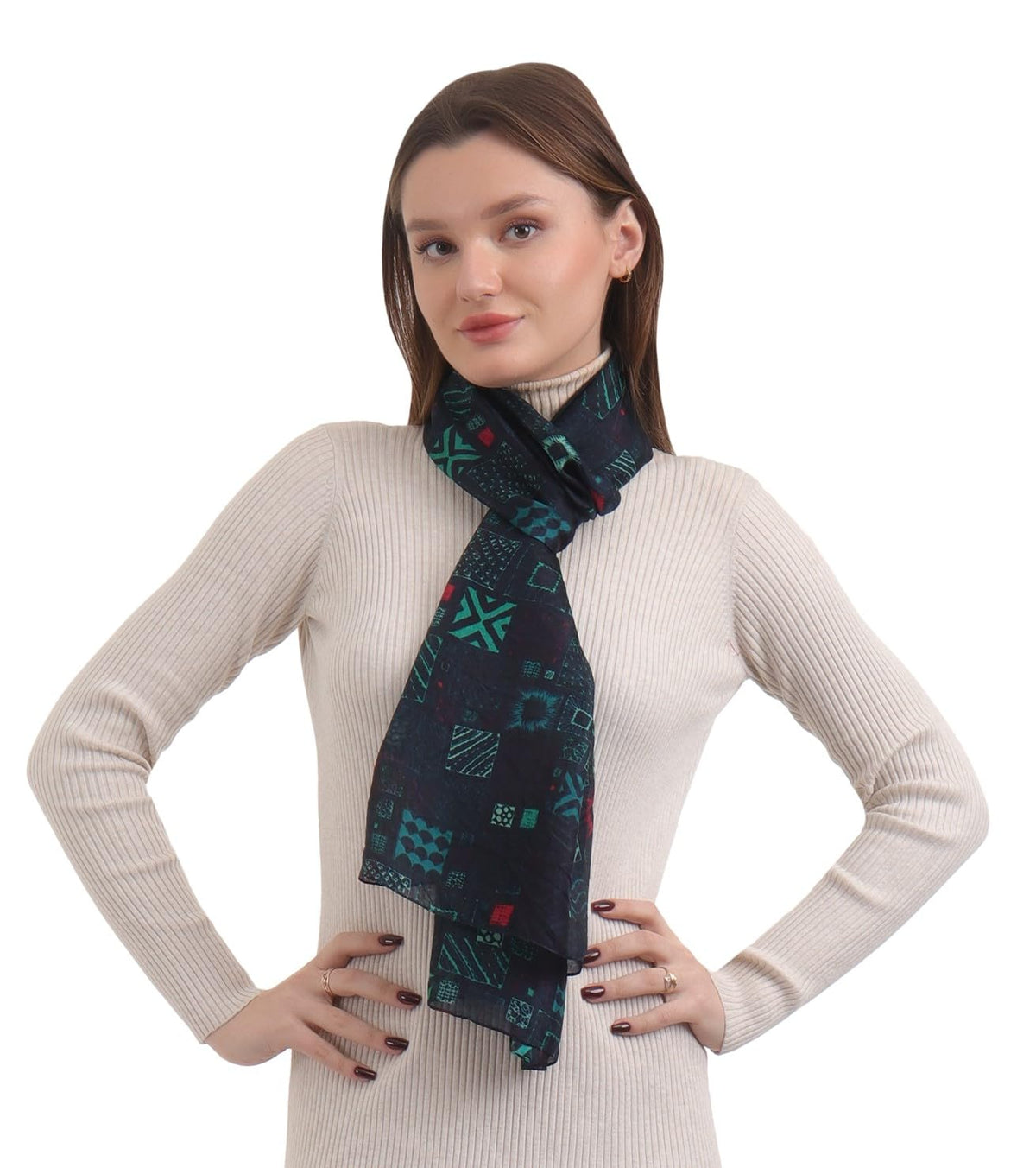 EH 100% Pure Mulberry Silk Scarf for Women, head scarf, neck scarf, hair scarf, digital printed long (22 X 72) (MC 35)
