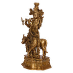 ARTVARKO Brass Krishna with Cow Standing Playing Flute Idol Statue for Home Mandir Pooja Krishan Ji Murti Temple Puja Office Home Décor Showpiece Gift 14 Inch.