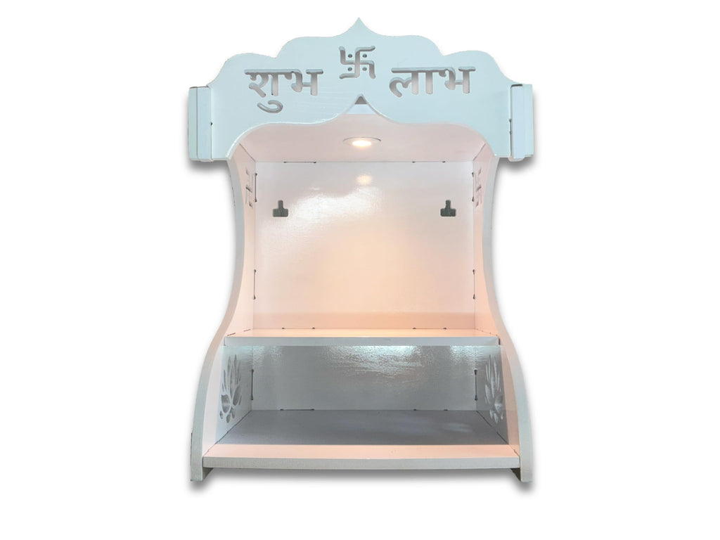 UPASKAR WOOD WORKS Mandir Temple for Home, Office and Shop,Size (H-18 inch, L-10 inch, W-12 inch) | LED spot Light | Wall Hanging | Free Standing | 6 feet Cable with Plug | 10mm Thick Board