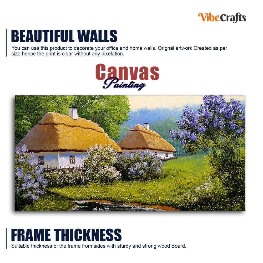 VIBECRAFTS Canvas Paintings for Living Room Drawing Room Huts In Old Village Canvas Wall Painting Fitted With Wooden Frame For Home | Office | Living Room | Gift (PTVCH_2489N)