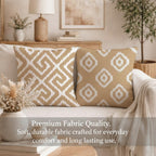 STITCHNEST Set of 2 Polycotton Cushion Covers – 24x24 Inches – Beige & White Ikat Geometric Print – Elegant Cushion Covers for Sofa & Living Room | Perfect for Home Decor