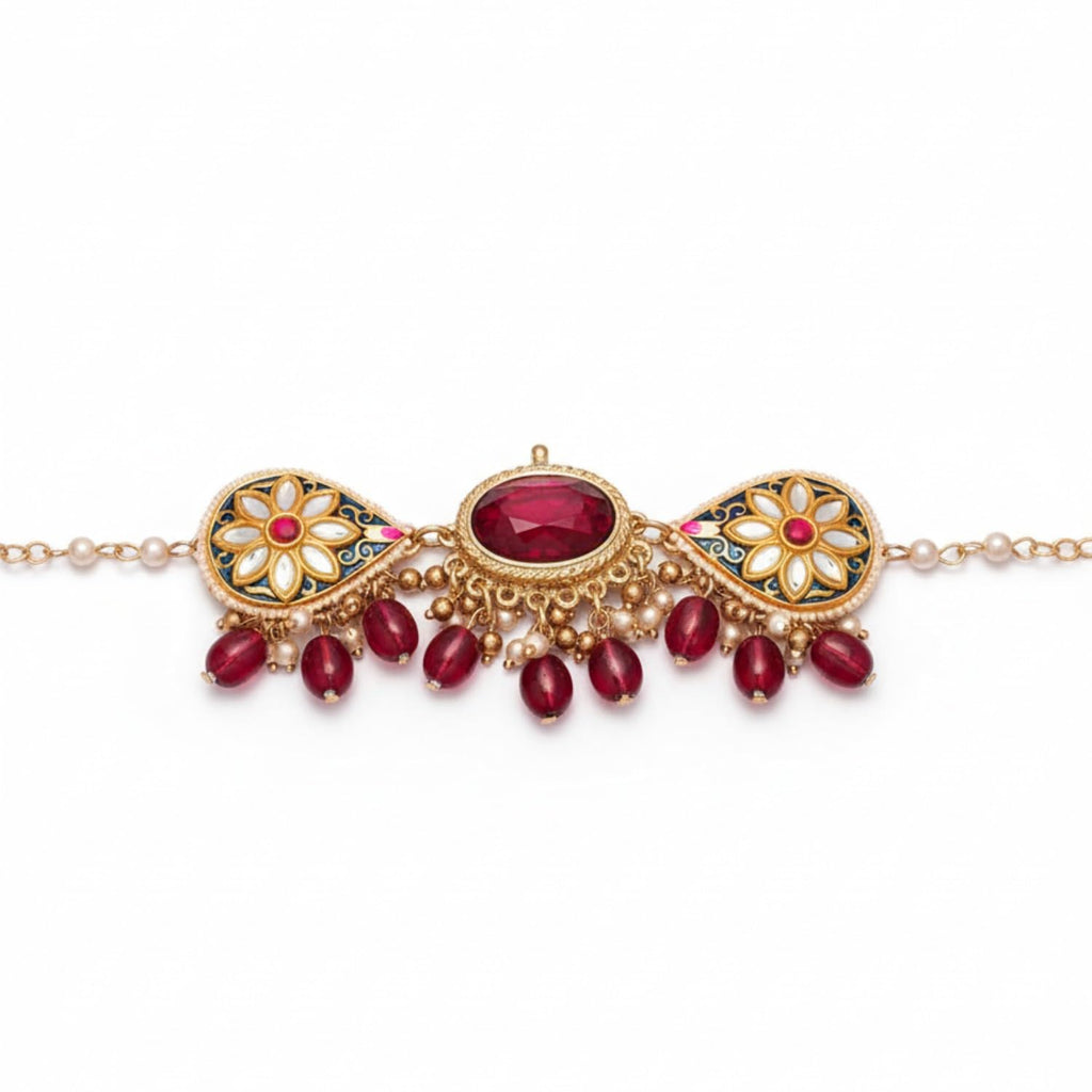 SANJOYA BY EVERSTYLISH Nilachandrika Moonlight Of The Blue Sky Handmade Kundan Set With Necklace And Earrings Lightweight Jewelry For Women | Party, Festive, Wedding & Gifting (Red)