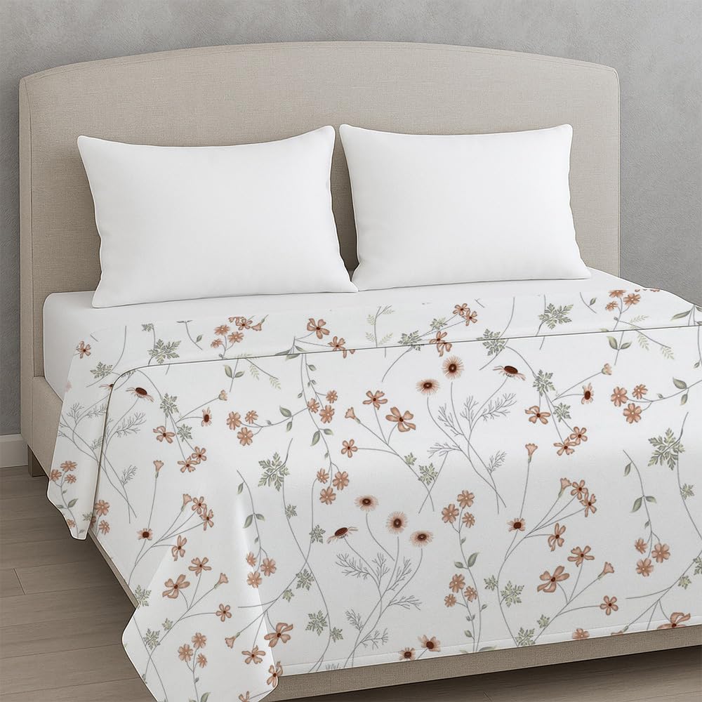 LINENWALAS Luxury Reversible Cotton Dohar Double Bed | 300 TC | 3-Layered AC Blanket with 250 GSM Cotton Filling | Ultra-Soft, Lightweight | Summer Throw Blanket (90x100 Inches, Crimson Flower) Kafalo