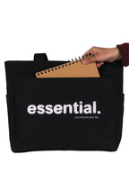 TSANTA Cotton Canvas Tote Bag for Women, Large, Black, Zipper Closure, 6 Pockets, Laptop Compartment, 35x33x11 cm