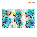VIBECRAFTS Blue Lily Flowers Canvas Wall Painting of Five Pieces For Home|Office|Living Room|Gift (PTVC5Pcs4_8702)