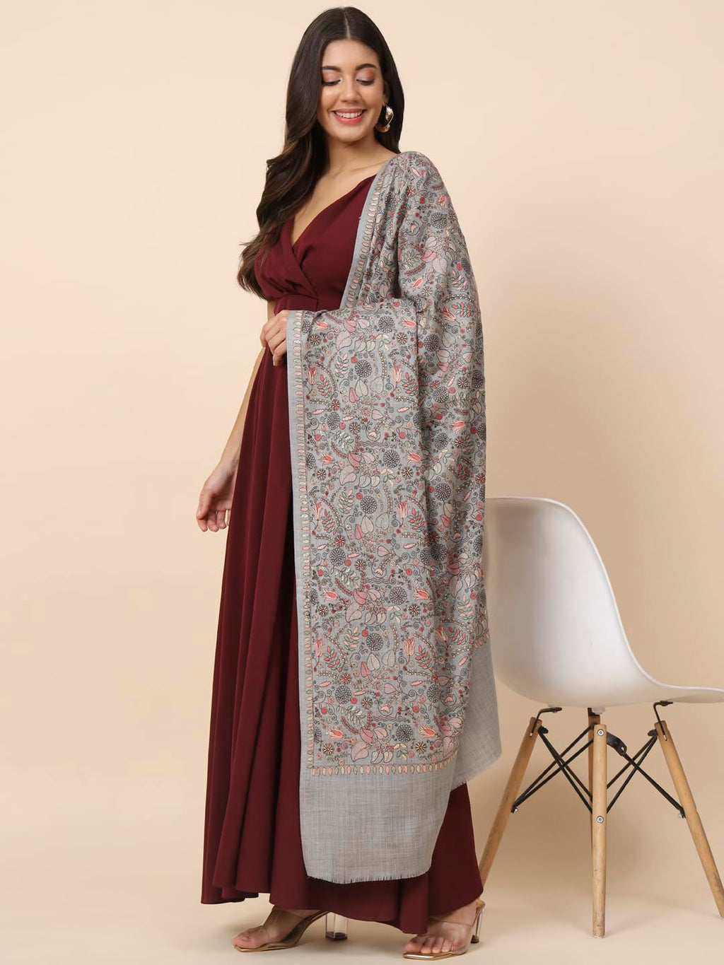 Pashmoda Women Gilkaari Pure Wool Embroidered Shawl (Size 101X203 CM)