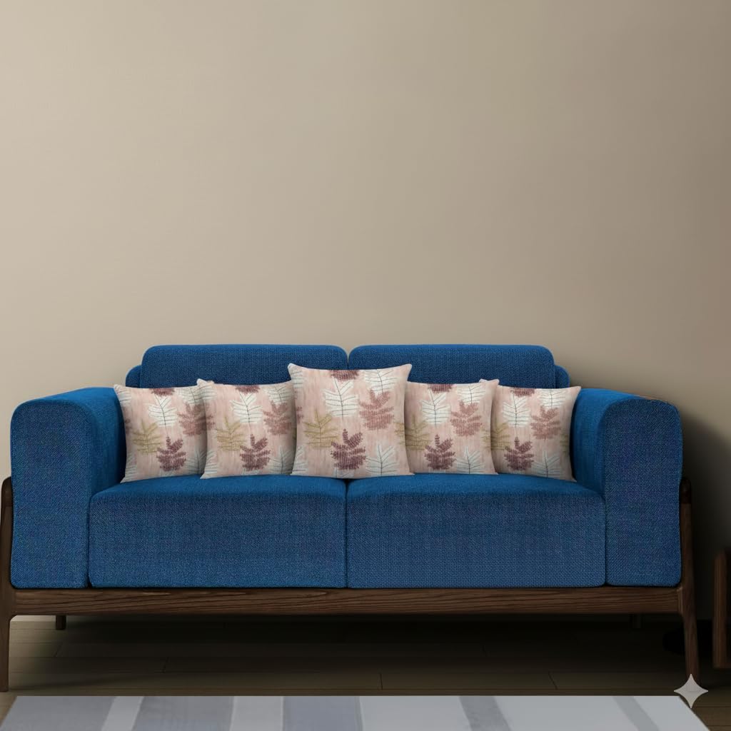 Trance Home Linen Set of 5 Premium Cotton 12x12 inch Cushion Covers for Sofa and Diwan | Small Cushion Covers – (12x12 inch | 30cmx30cm, Ferns Coral) – Set of 5