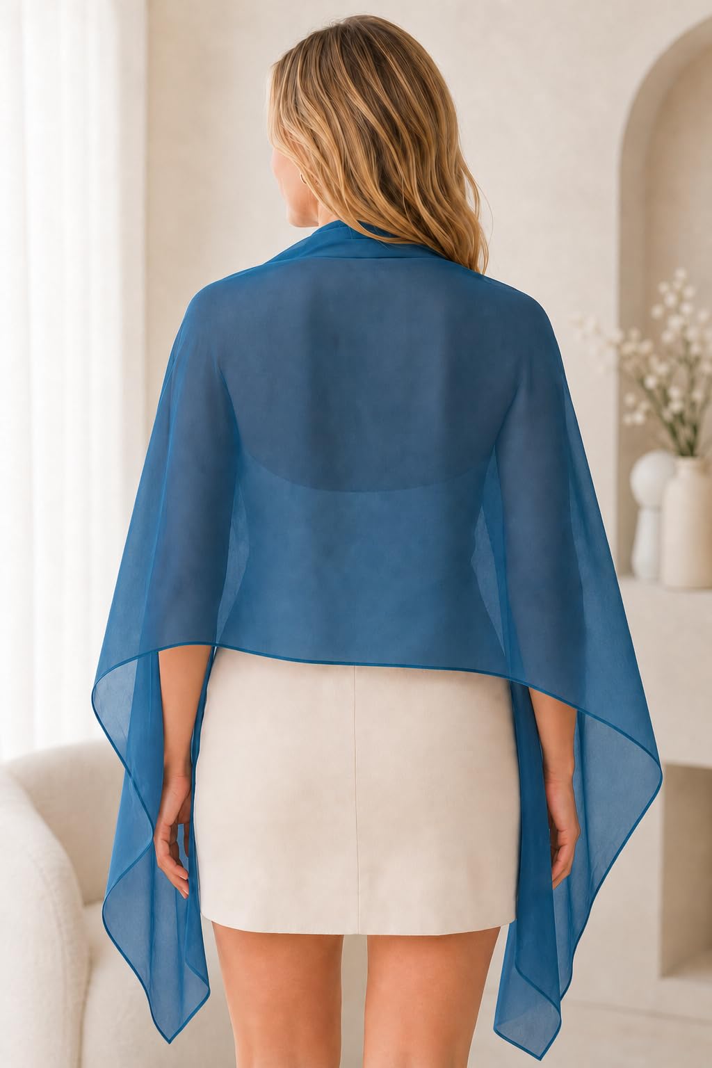 YOUR SMILE for Women Lightweight Breathable Solid Color Soft Chiffon Long Fashion Scarves Sunscreen Shawls (Cyan)