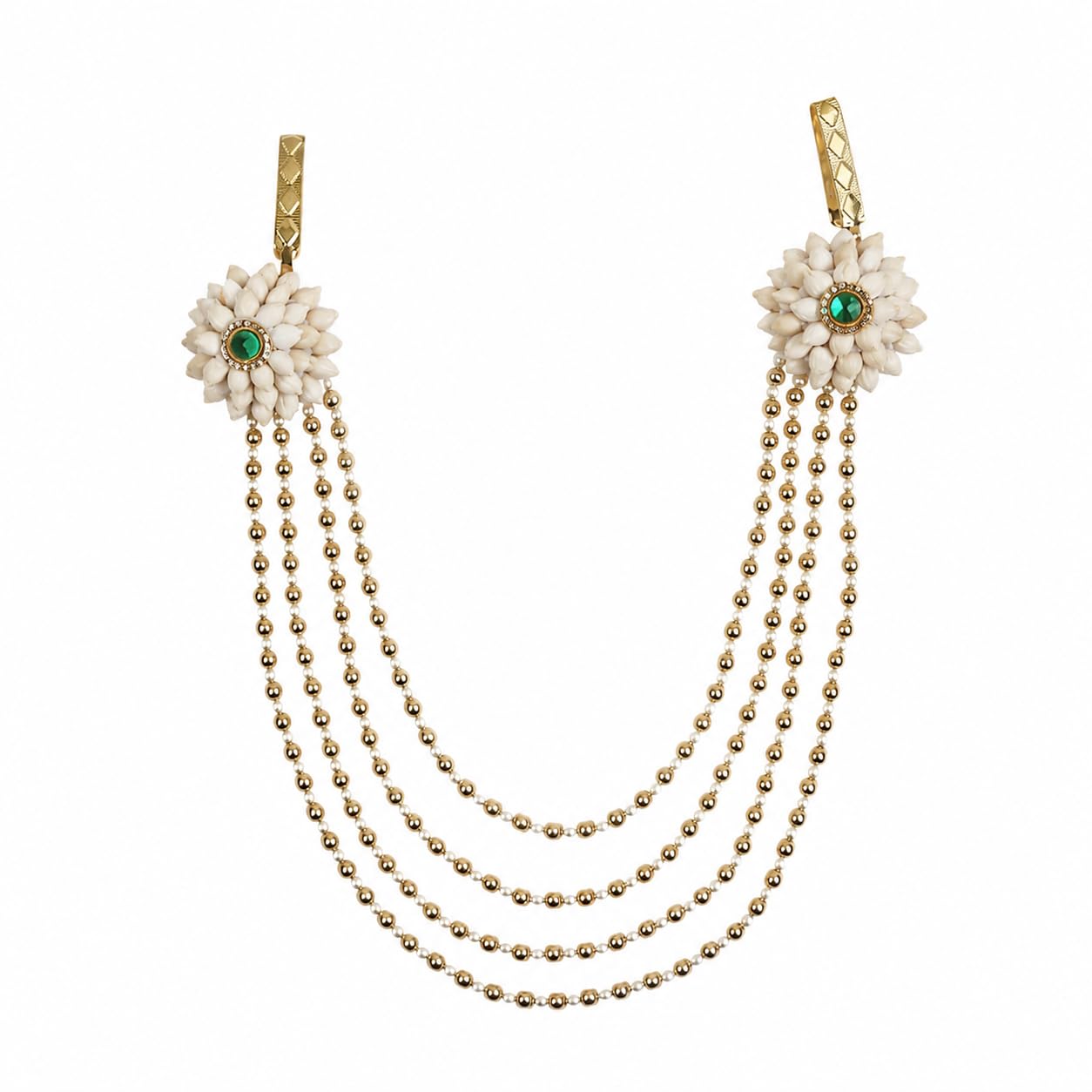 Jewellery Traditional Mogra flower Jewellery Combo Set With Green Stone | Handmade Maharashtrian Floral Jewellery | Haldi, Mehendi, Wedding, Festival & Bridal Wear |For Baby Shower | For Womens & Girls.