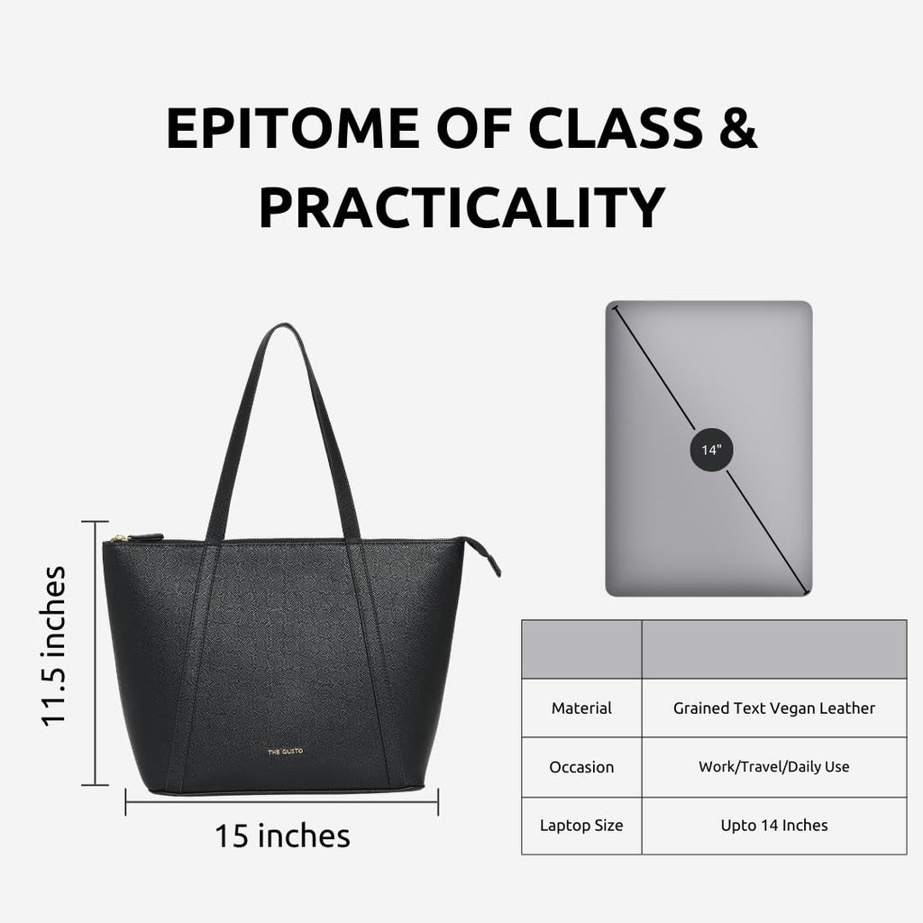 The Gusto AZA - Premium Vegan Leather Tote Bag for Women with Grained Texture | Medium Size Stylish Hand Bag/Shoulder Bag, Fits upto 14 Laptop