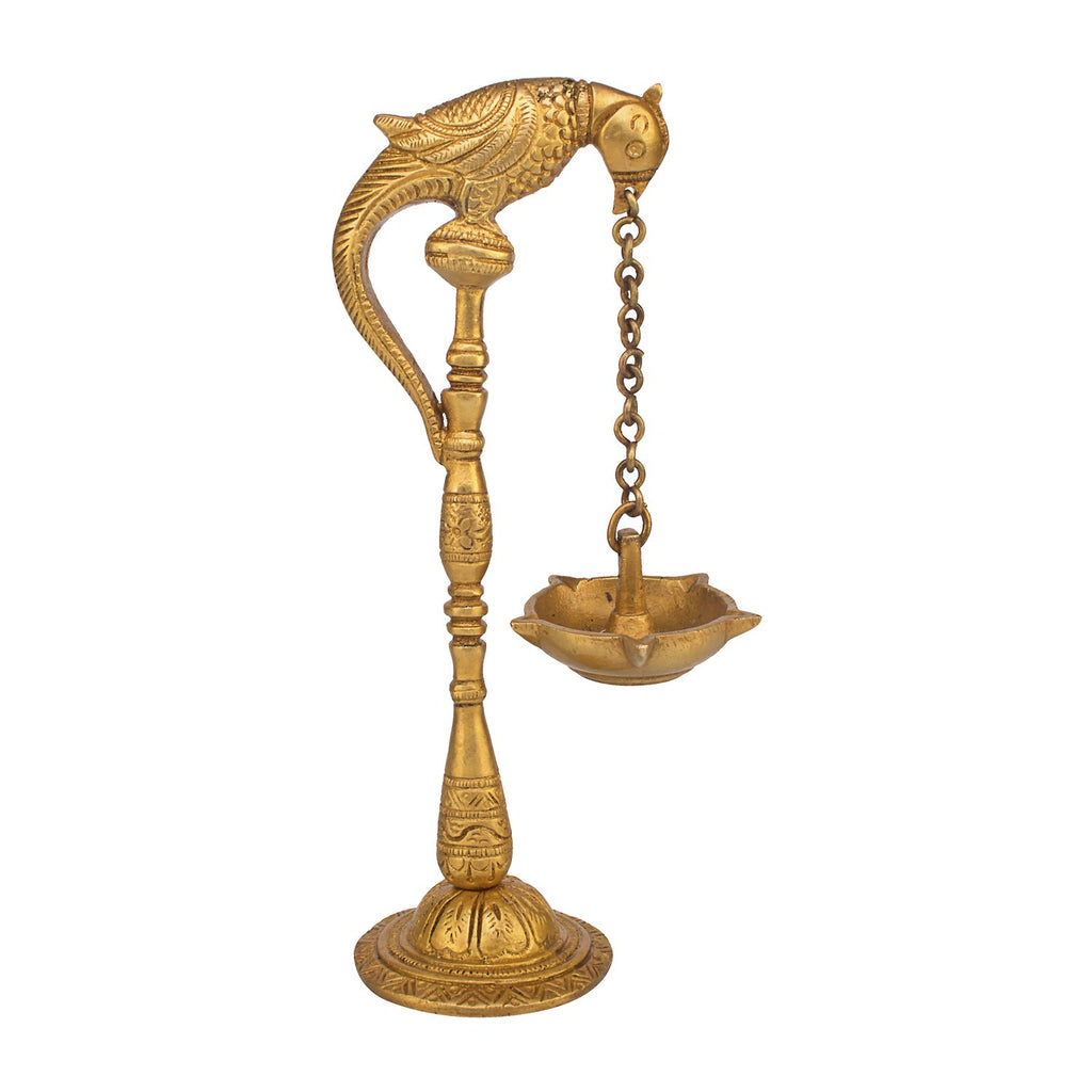 Svarup Traditional Brass Parrot Design Hanging Table Diya Stand: Perfect for Home Entrance Decor, Diwali, Temple, Wedding, Pooja, and Puja Gifts