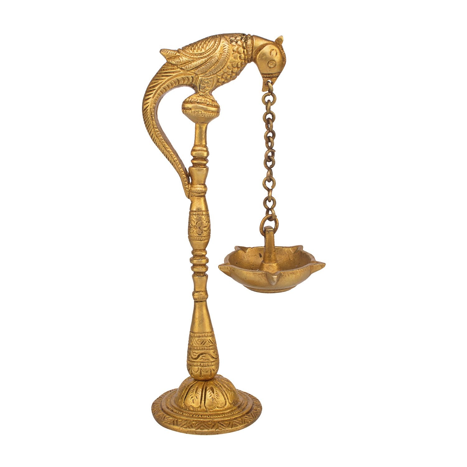 Svarup Traditional Brass Parrot Design Hanging Table Diya Stand: Perfect for Home Entrance Decor, Diwali, Temple, Wedding, Pooja, and Puja Gifts
