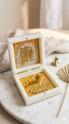Ram Darbar Photo Frame,Pocket Temple with Charan Paduka, Gold Plated, Ram Parivar Photo Gift Box