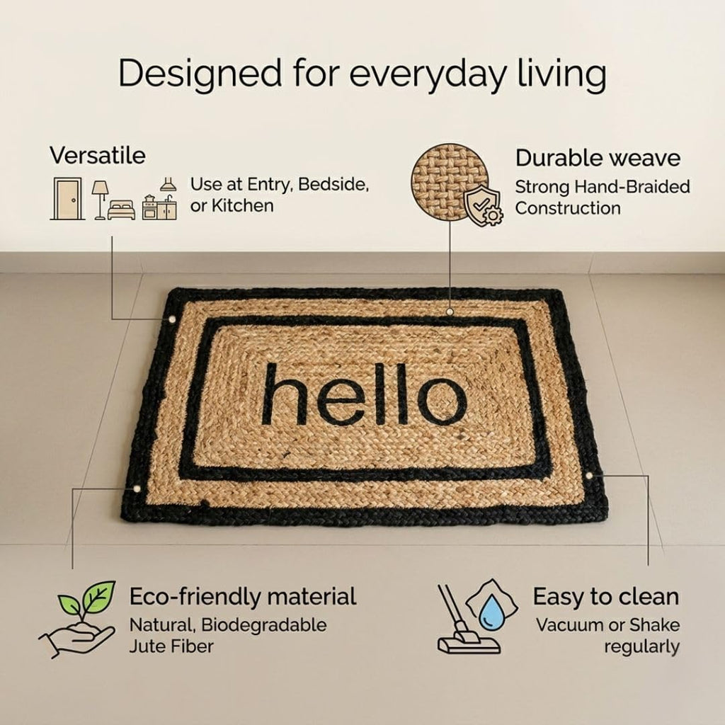 ATRANGI STUDIO Rectangular Jute Mat | Handwoven Braided Design Mat | Rectangular Floor Rug for Living Room, Bedroom, Reading Corner | Boho Home Decor | 30x18 inch, Natural