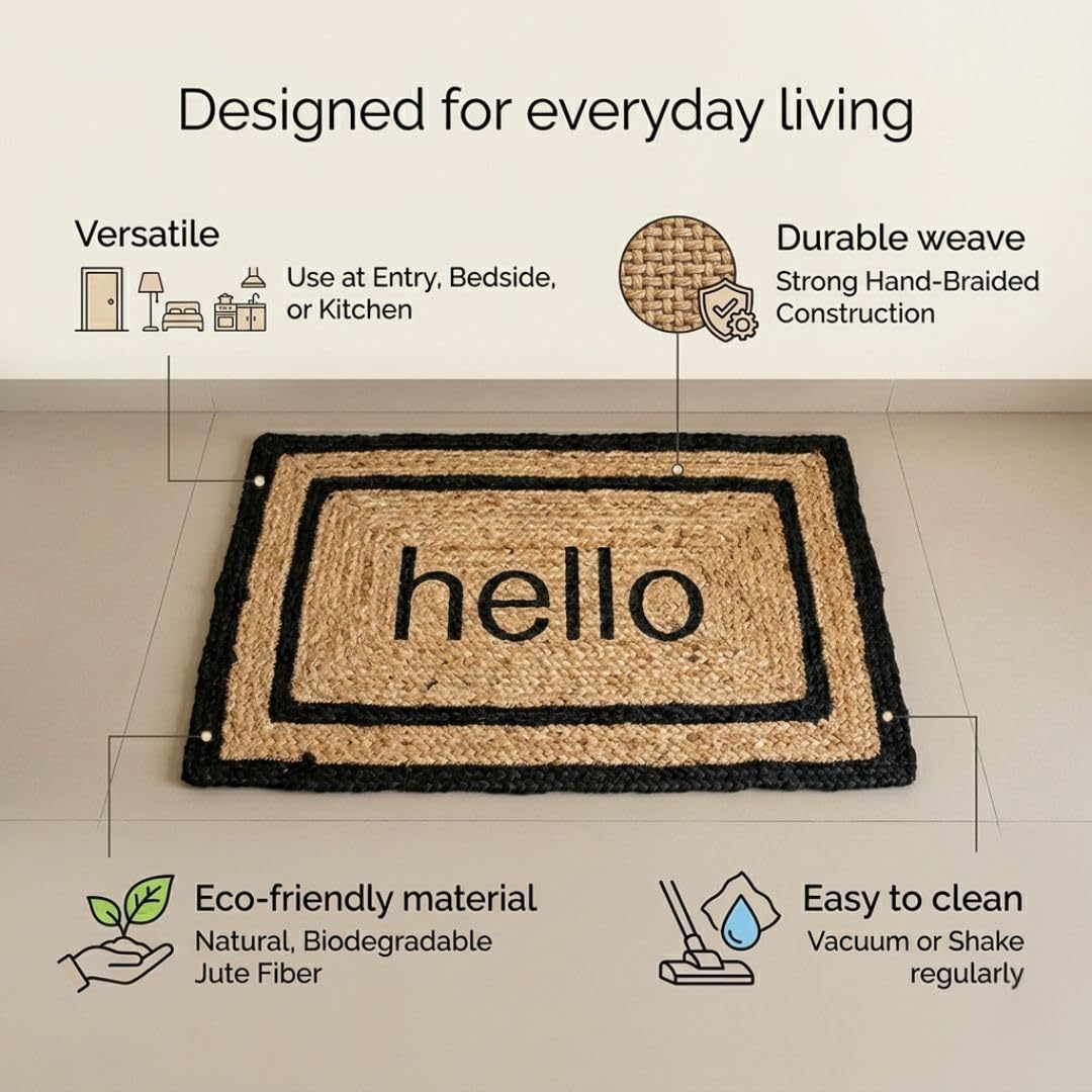 ATRANGI STUDIO Rectangular Jute Mat | Handwoven Braided Design Mat | Rectangular Floor Rug for Living Room, Bedroom, Reading Corner | Boho Home Decor | 30x18 inch, Natural