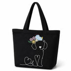 MASQ Premium ToteBag for Women with Zipper | Embroidered Foldable Shoulder Bag with Multiple Pockets | Spacious Handbag for College & Office | Eco-Friendly & Reusable (AP_TB_Tiaraa_Dog_01)