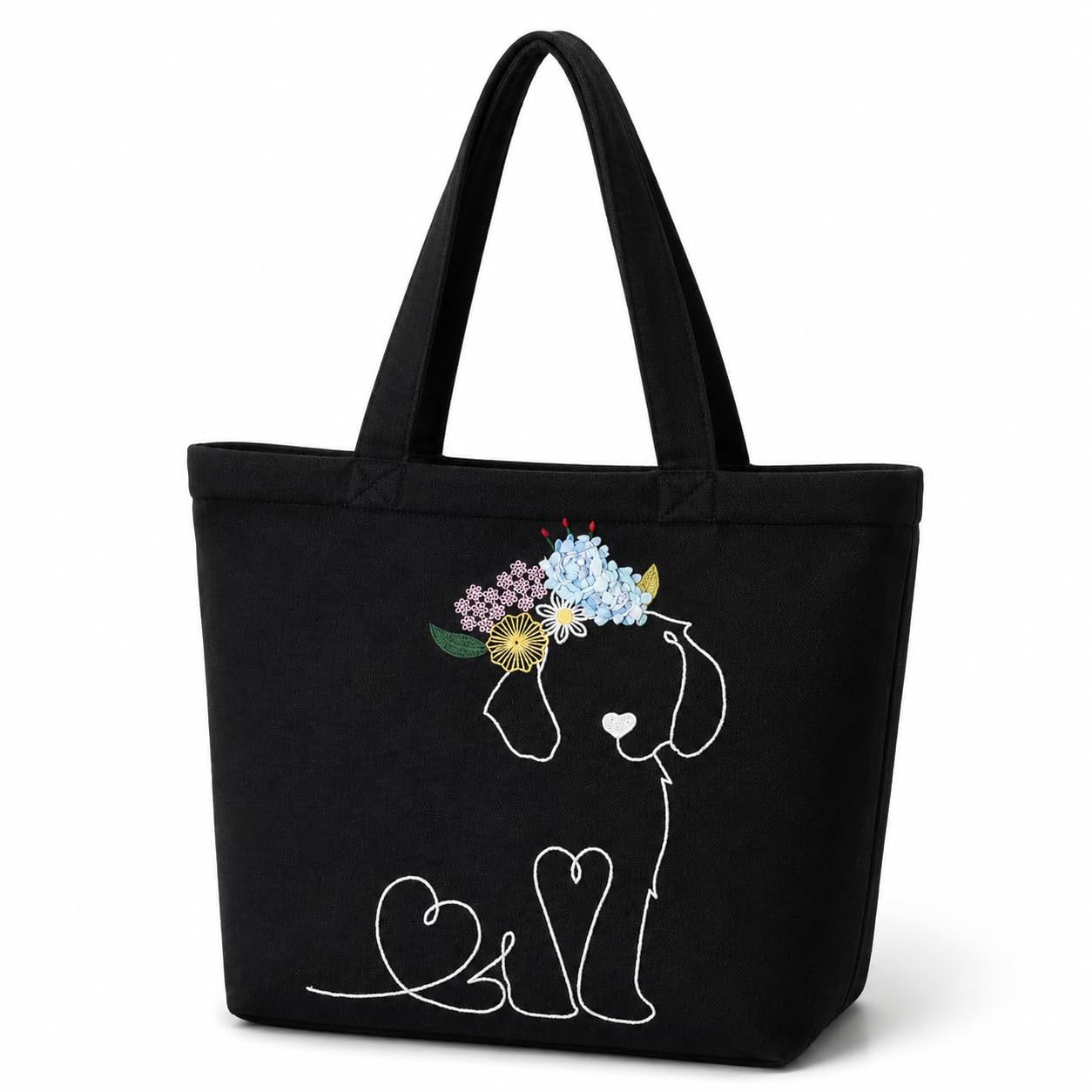 MASQ Premium ToteBag for Women with Zipper | Embroidered Foldable Shoulder Bag with Multiple Pockets | Spacious Handbag for College & Office | Eco-Friendly & Reusable (AP_TB_Tiaraa_Dog_01)