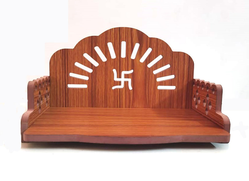 DIVOKAH® Plywood Small Wooden Temple for Home Office and Shop/sinhasan/Pooja Stand/Hindola (8.5 in * 6 in * 5.5 in) (8 MM Plywood Thickness) WDN_SWSATIK