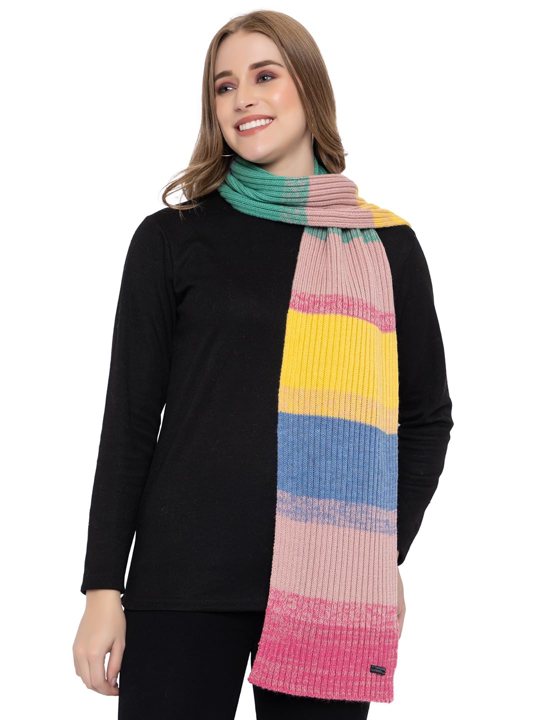 513 Women's Acrylic Woolen Color Block Casual Warm Winter Wear Muffler Scarf Stole