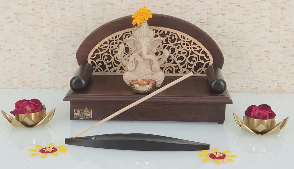 CREATA POOJAGHAR Vaastu Designer Handcrafted Wooden Dev Paat Home Temple Decorative, 15.2 Centimeters, 17.8 CM