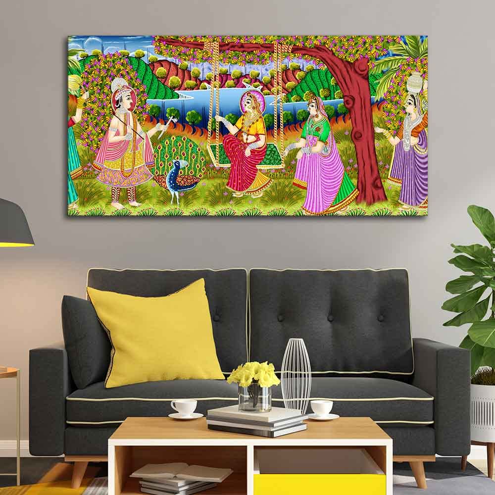 VIBECRAFTS Canvas Paintings for Living Room Drawing Room Canvas Painting of Indian Holy Place Mathura Vrindavan for Home|Office|Gift(PTVCH_2392N)(48 x 24 Inches)