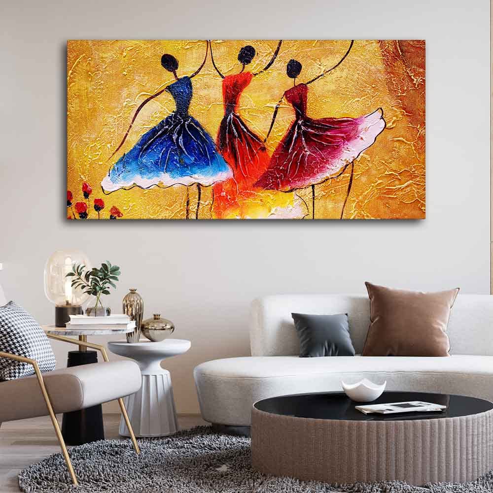 VIBECRAFTS Canvas Paintings for Living Room Drawing Room African Warli Canvas Wall Painting Fitted With Wooden Frame for Home | Office | Gift (PTVCH_2440)