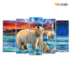VIBECRAFTS Polar Bears Wall Painting of Five Pieces For Home|Office|Living Room|Gift (PTVC5Pcs2_6626)