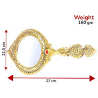 KridayKraft Beautifully Carved Round Shape Framed Gold Plating Metal Hand Mirror For Makeup, Travelling, Salon Mirror & Decorative Mirror Antique Item For Wedding Gifts.