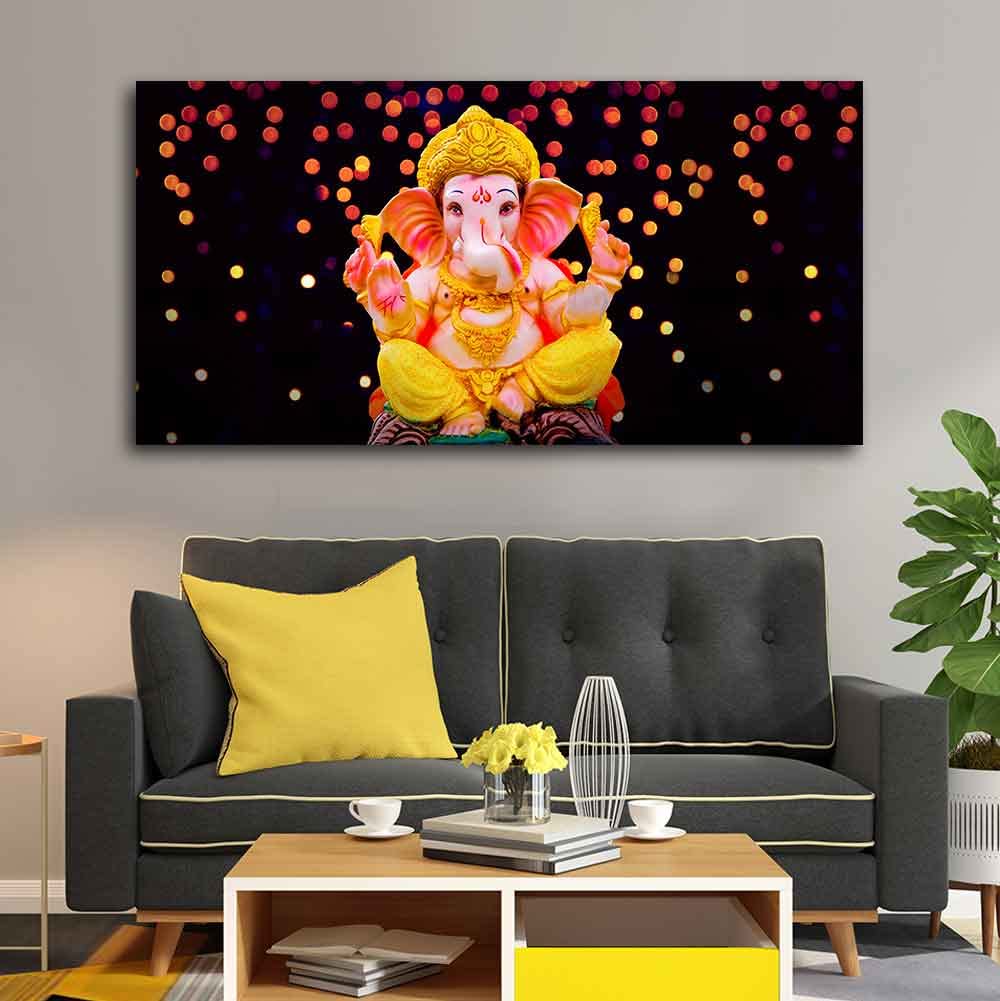 VIBECRAFTS Canvas Paintings for Living Room Drawing Room Ganesha Sculpture Canvas Wall Painting Fitted With Wooden Frame for Home | Office | Gift (PTVCH_2410)