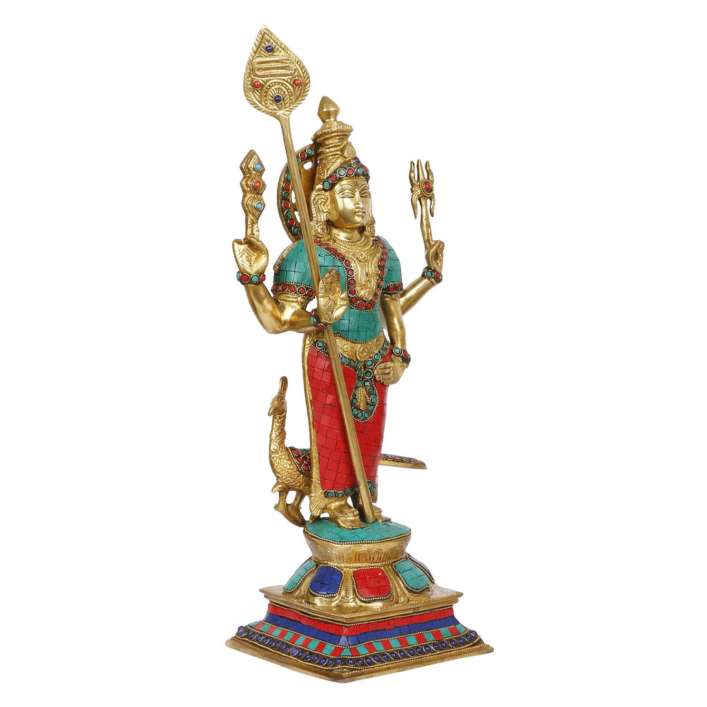 ARTVARKO Brass Lord Murugan Kartikeya Murugana Kumaraswamy Karthikeya Standing Idol Swaminatha Skanda Murti Swami Ji Subramanya 18 Inch