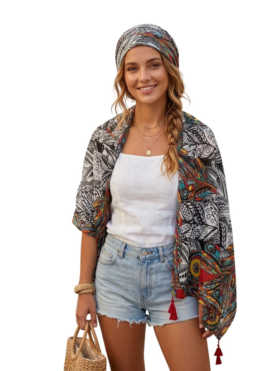 VASABA Women's Stylish Elegant Summer Cotton Stole/Scarf/Scarves with Multicolor Floral Pattern