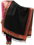 Varun Cloth House Women's Woollen Side Self Embellished Border Shawl (vch1565, Black, Free Size)