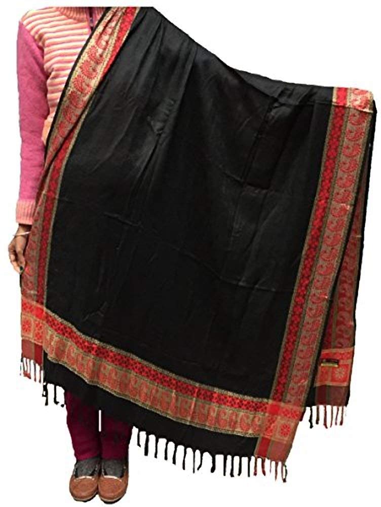 Varun Cloth House Women's Woollen Side Self Embellished Border Shawl (vch1565, Black, Free Size)