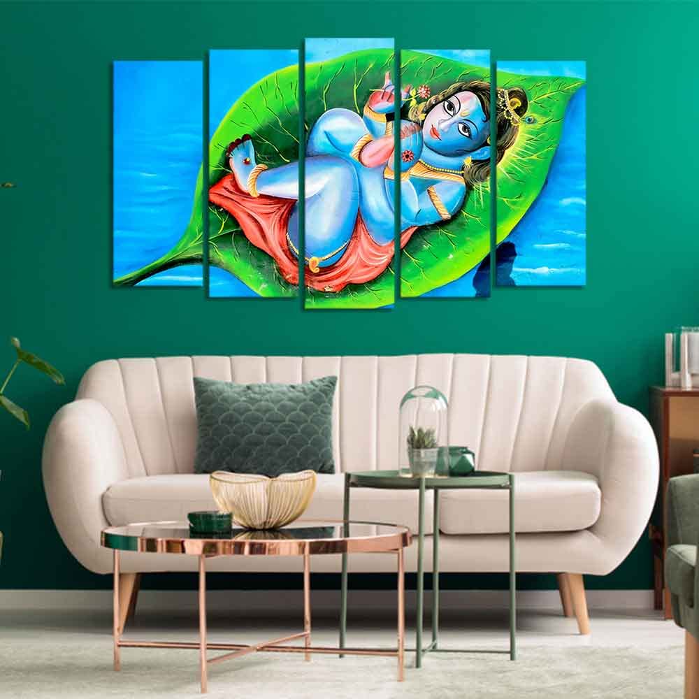 VIBECRAFTS Little Krishna Abstract Wall Painting of Five Pieces For Home|Office|Living Room|Gift (PTVC5Pcs2_6630)