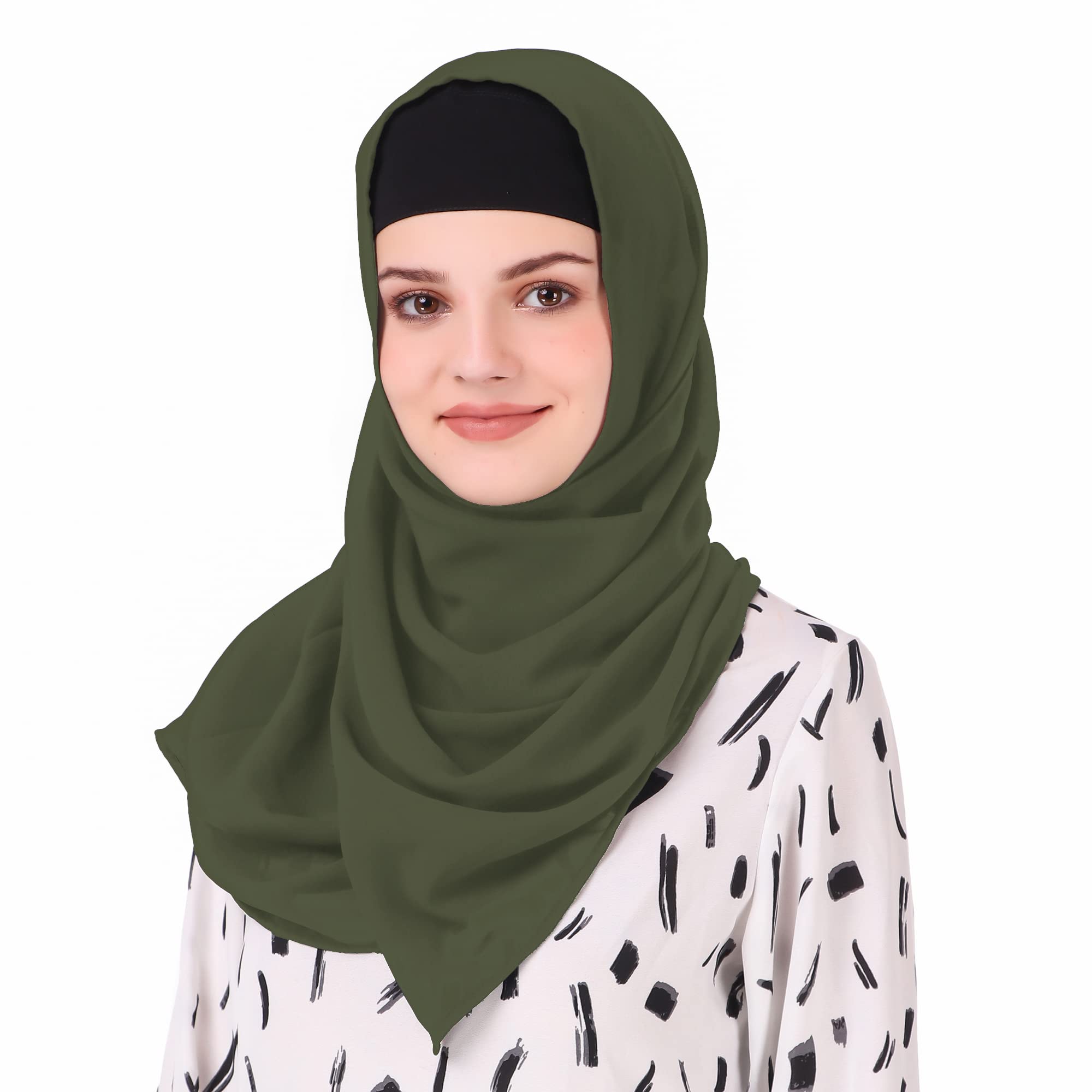 MyBatua Long Hijab in Breathable Soft Georgette large Head Wrap, Wholesale Price, 1pc Scarf HJ-020 (100x225 cm, Olive Green)