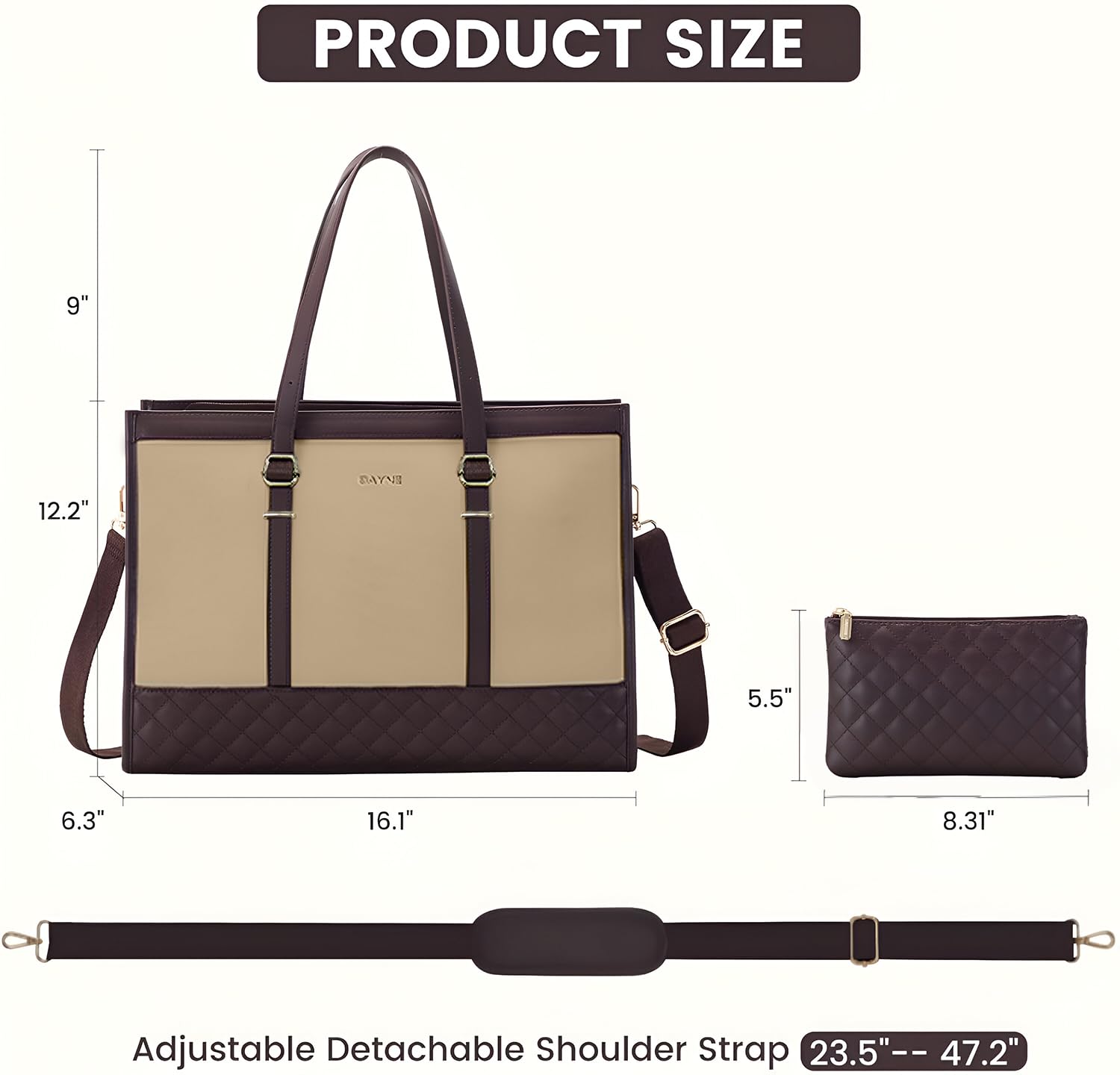 Crewer Bayne Large Size Tote Bag for Woman | Laptop Bags for Women Office Use | Handbag for Women Big Size | Elegant Office Bag for Woman | Tote Bags | 13 Inch Laptops (Baige, 13 inch Laptop)