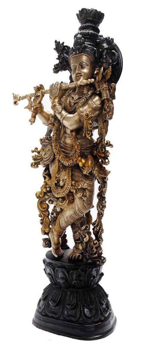 SVARUP Brass Krishna Statue Murli Kishan Murti Gold Color