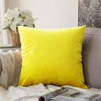 Khooti Velvet Cushion Cover, 14x14 | Lemon Yellow | Pack of 1 | Solid Plain Soft & Smooth, Decorative Cushion Covers for Living Room, Bedroom, Couches, Chairs, Sofas, Beds & Home Decor