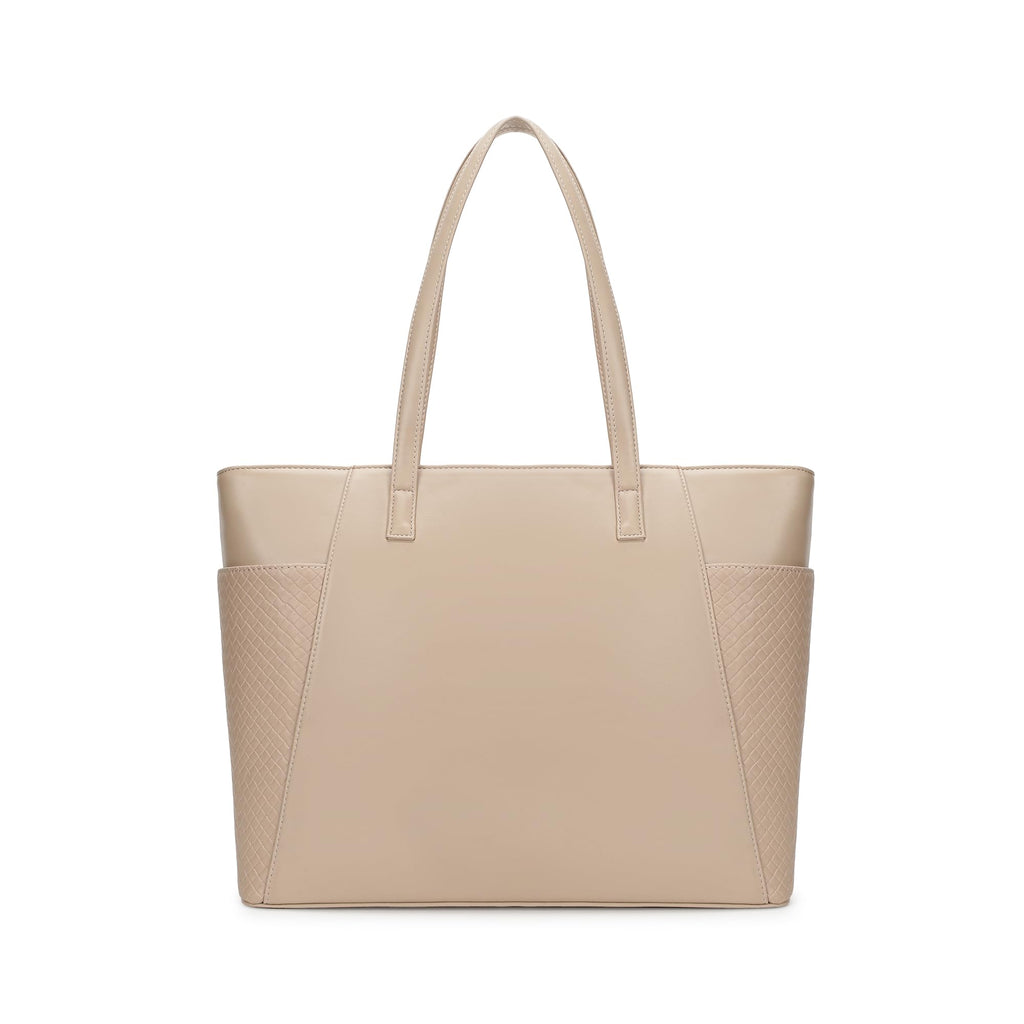 Fastrack Gridlock Tote | Woven Faux-Leather Women's Handbag | Laptop Tote with Textured Side Pockets & Gold Hardware