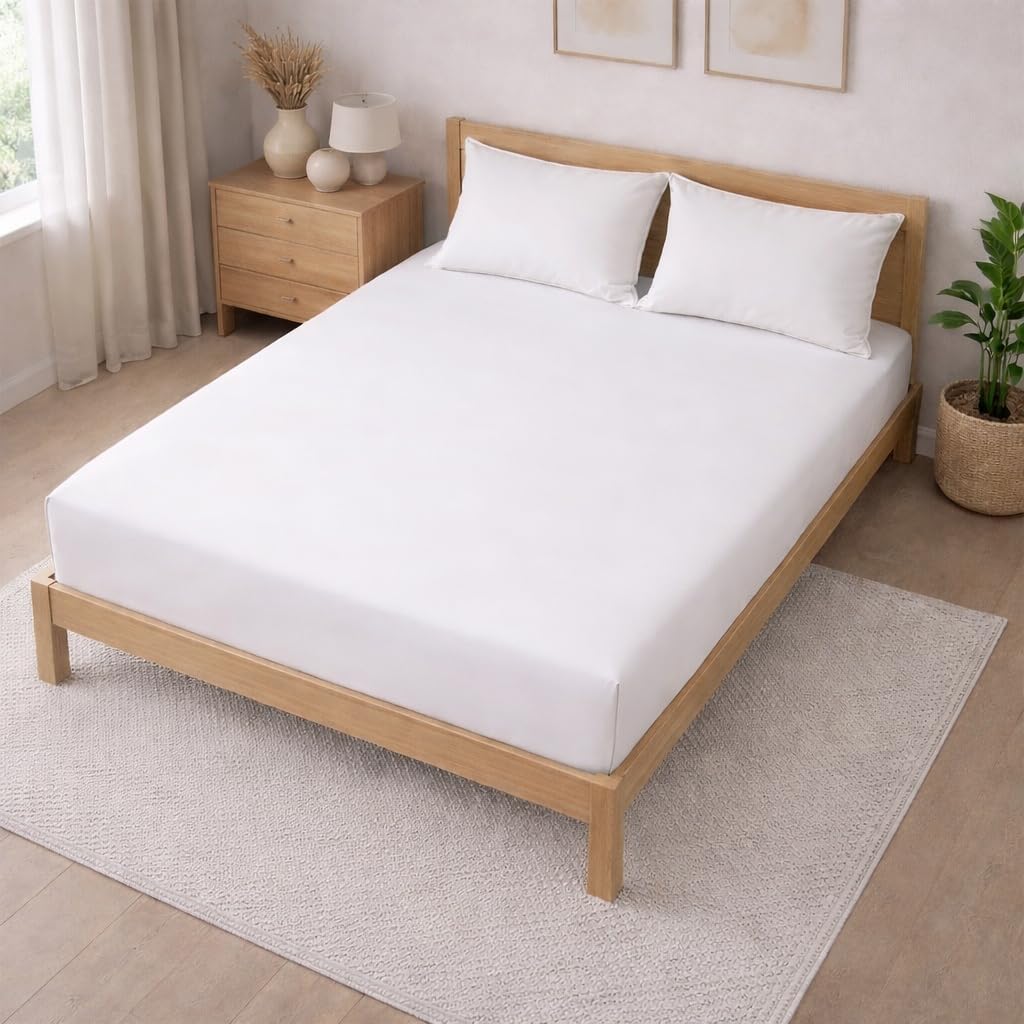 THE HOME STYLE Solid Cotton Feel Pillow Covers (18 x 28 inches, Set of 2 Pcs) | 300 TC | Super Soft & Smooth (PureCloud White)