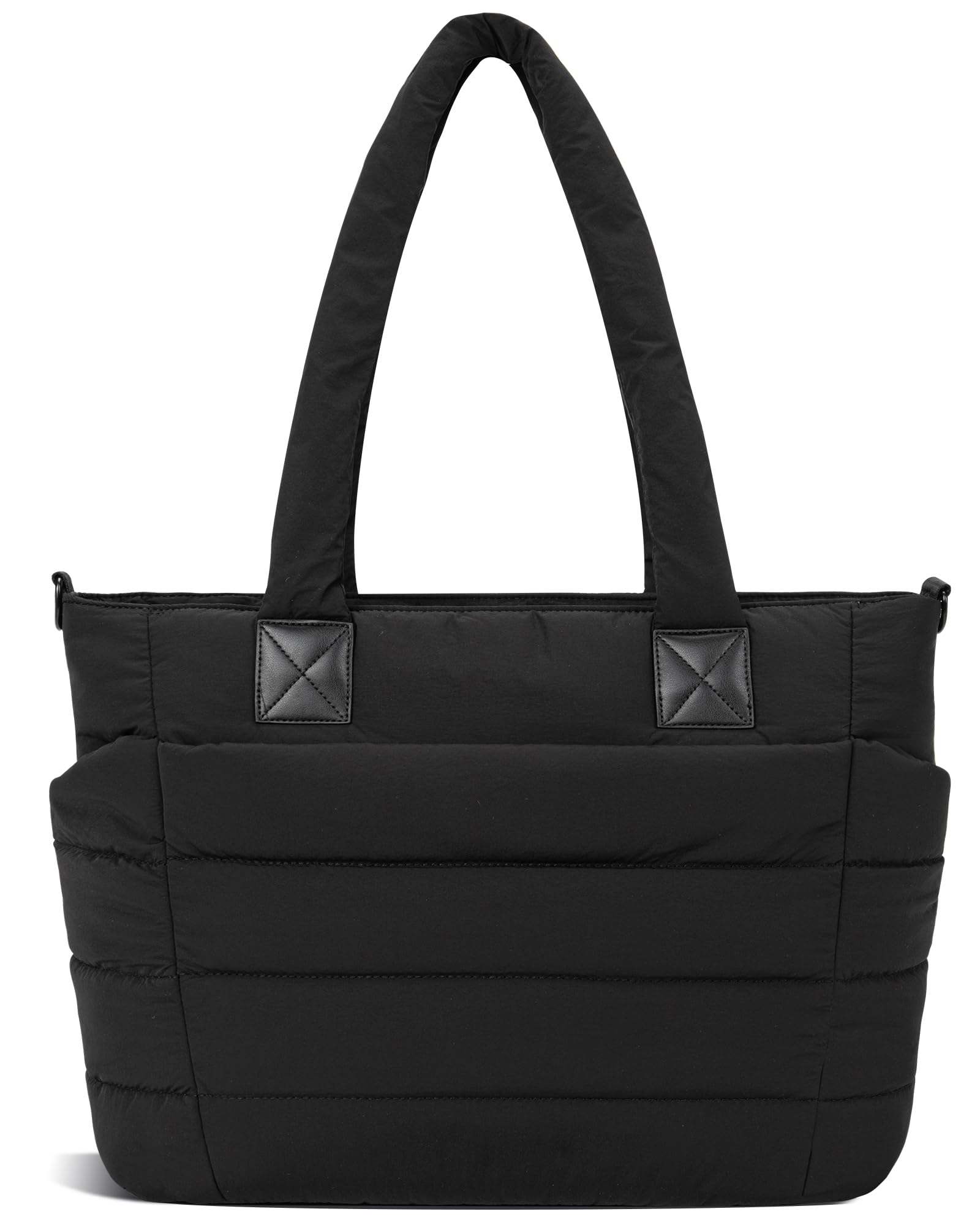 GASSDA Tote Bag for Women Puffer Work Tote Handbag Large Quilted Nurse Bag with Zipper for Travel, Black, Large